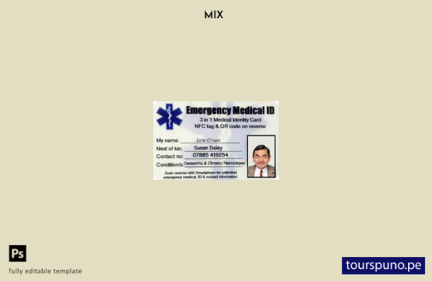 lista para imprimir plantilla de tarjeta de identificación médica de emergencia 